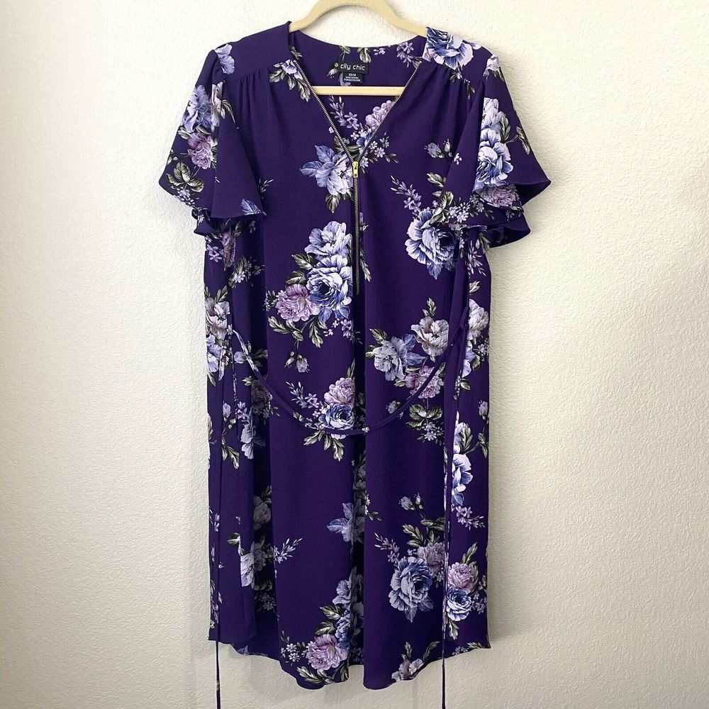 City Chic Dress Womens Size XS 14 Floral Purple
